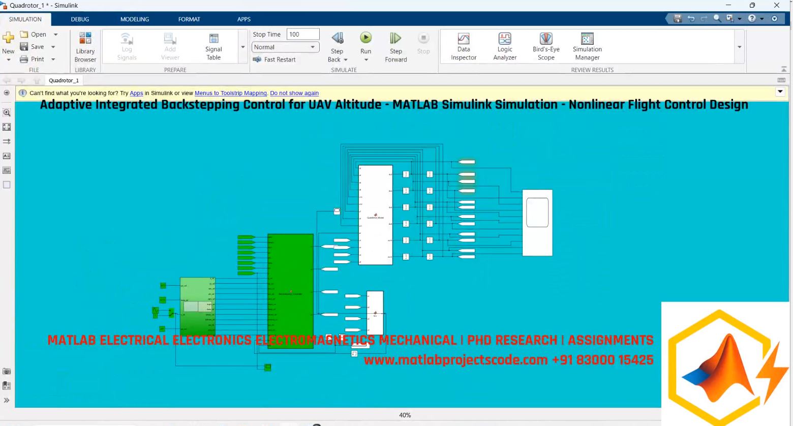 Adaptive Integrated Backstepping Control for UAV Altitude - MATLAB Simulink Simulation - Nonlinear Flight Control Design